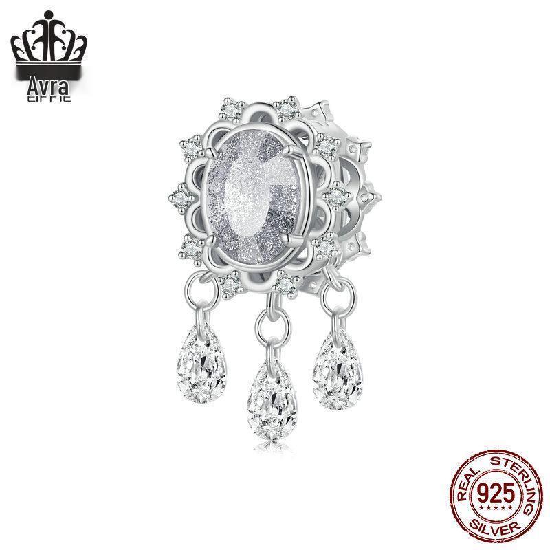 Avle Teardrop Zircon Tassel Beads: Original Shining S925 Sterling Silver for DIY Jewelry