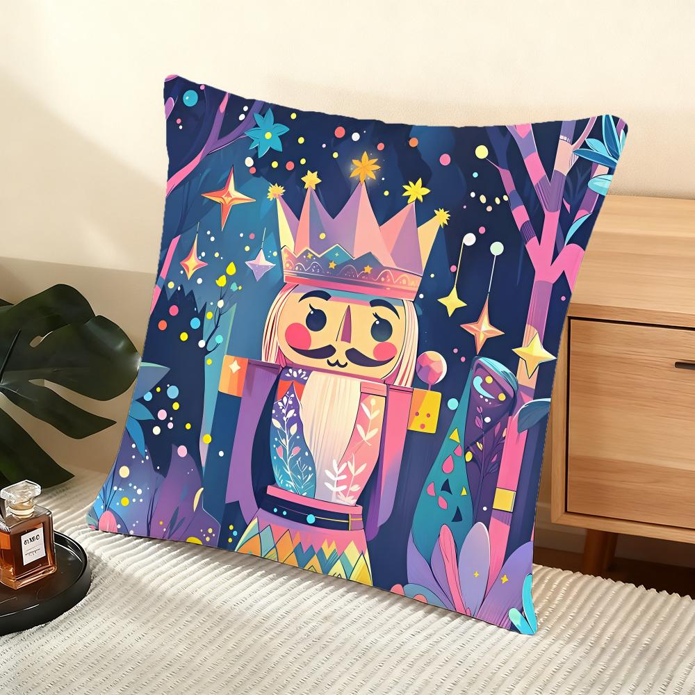 Nutcracker Cartoon Cushion Cover Silky Short Plush Home Sofa Cushion Cover - Invisible Zipper Home Decoration