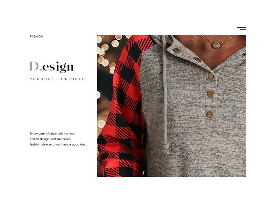 Shiying Plaid Color Block Waffle Sweatshirt - Women's Casual Autumn/Winter Button Top