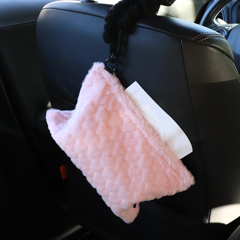 Camellia Love Plush Car Tissue Box - Hanging Armrest & Center Console Decor.