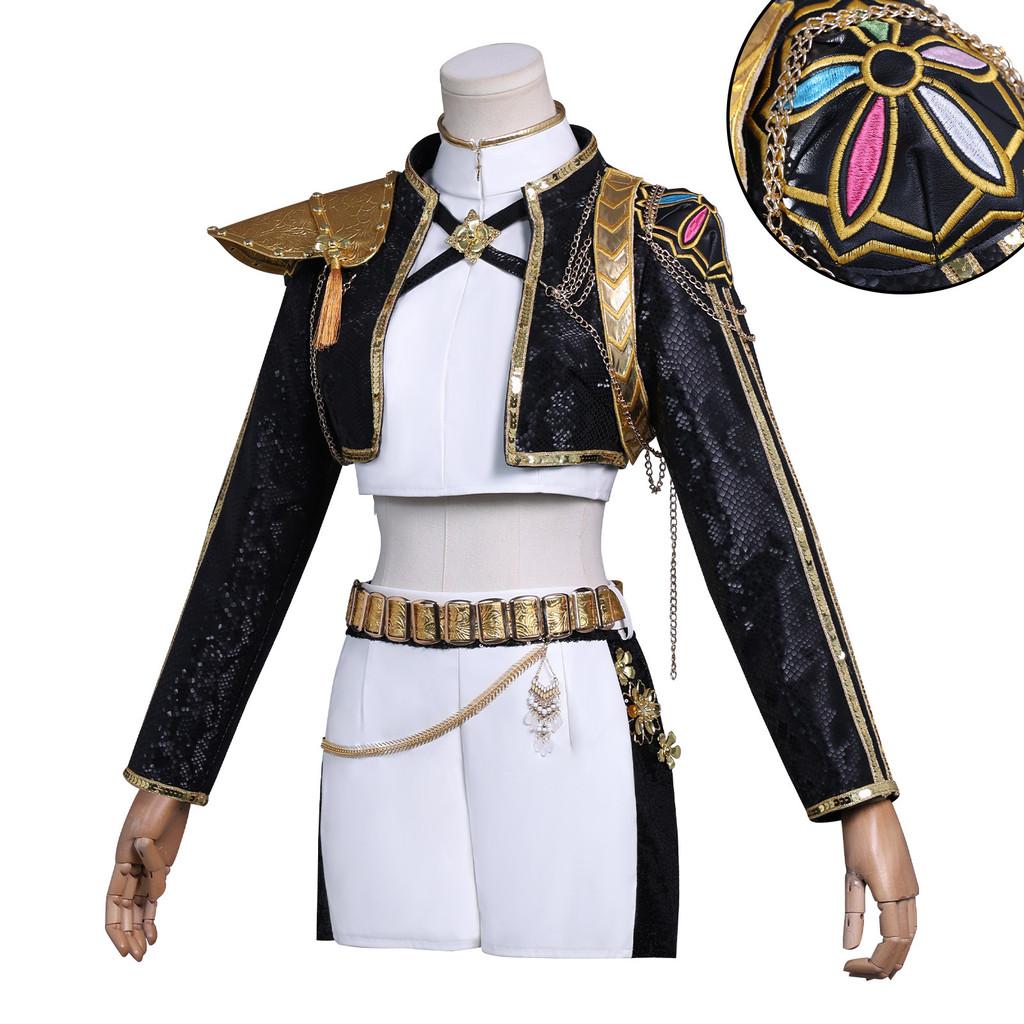 Kpop Demon Hunters Anime Character Black Gold Halloween Role Playing Costume With Faux Leather
