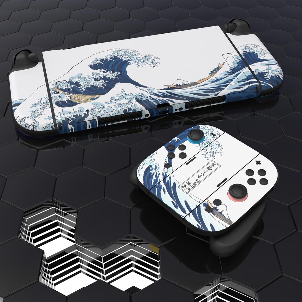 PlayVital Nintendo Switch 2 Console and Protective Sticker Set Includes Customizable Vinyl Dock Grips Stickers Great Wave off (2025) Joy-Con (2 Sets)