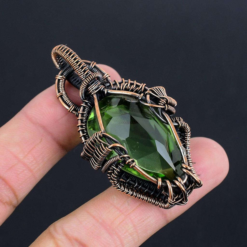 Green Amethyst Gemstone Pendant, 999 Copper Wire Wrapped Pendant, Handmade Antique Jewelry, Gift For Mother Day