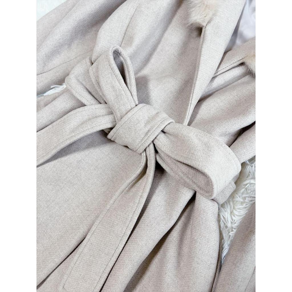 Used CELFORD Long Coat Hood Belted Fur Belt Ribbon Selford Coat