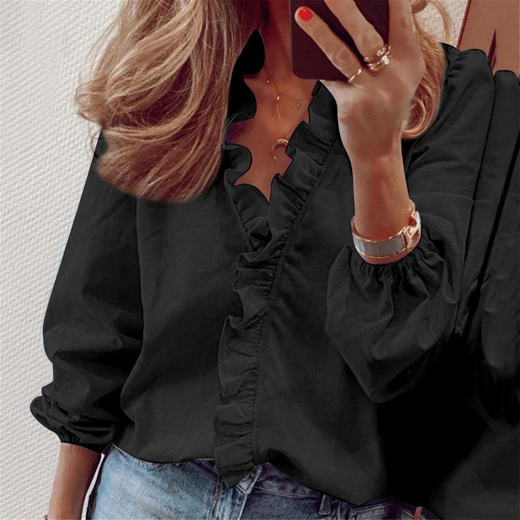Women Long Sleeve Ruffled Collar Casual Blouse For Summer
