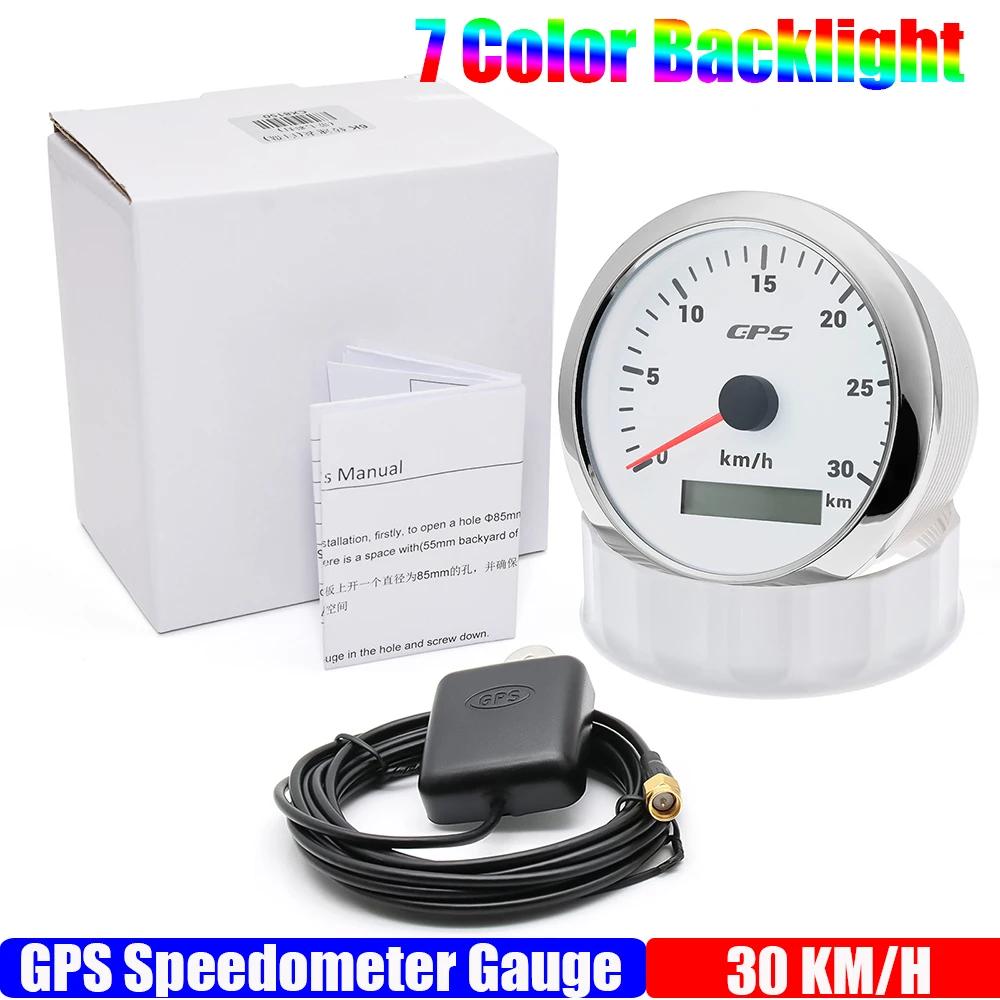 ZMFJH Auto Car 85MM GPS Speedometer Gauge with Antenna 7 Color LED Odometer Mileage 30-200KMH Speed Meter Marine Boat Waterproof