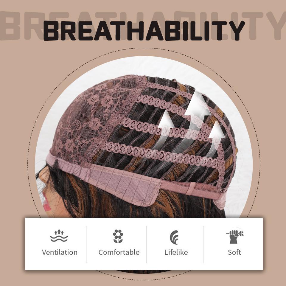 MISS WIG Lange brune bølgete parykker for kvinner Midtdel Krøllete brune blandet blonde parykker Syntetiske høydepunkter for daglig fest