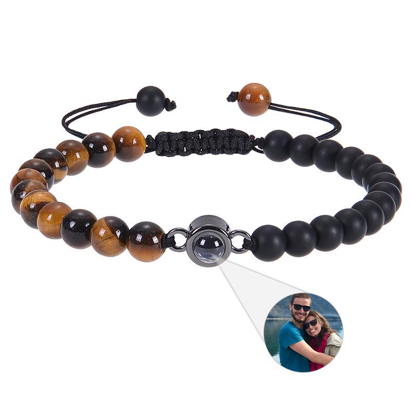 

Custom Tiger Eye Photo Bracelet with Frosted Stone