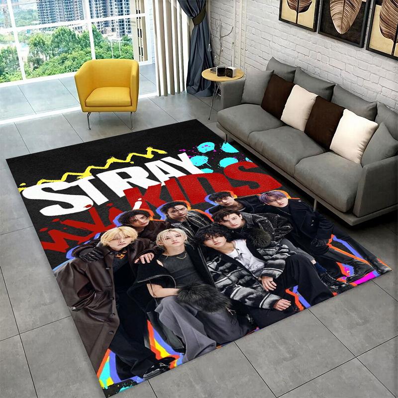 Kpop Stray Kids Music Star Carpet Rug for Playroom Bedroom Living Room Sofa Home Decor,kid Area Rug Non-slip Floor Mat Gift