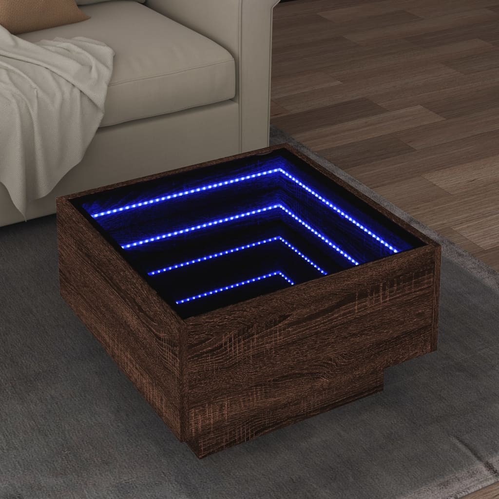 LED Coffee Table Brown Oak Effect 50 x 50 x 30 cm Engineered Wood