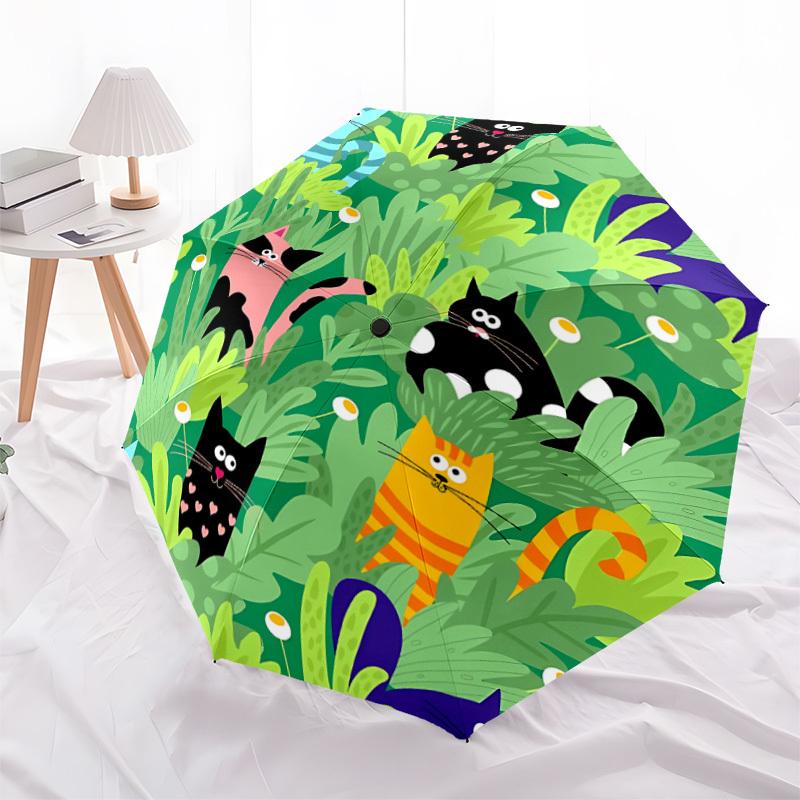 1pc Cat Jungle Fashionable Automatic Opening/Closing Folding Umbrella with 8 Bones, Windproof Portable, Daily Use069