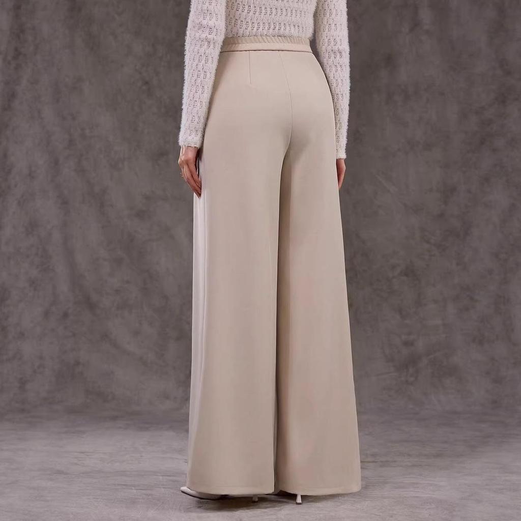 European High Waist Casual Wide-Leg Pants for Women - Elegant and Stylish