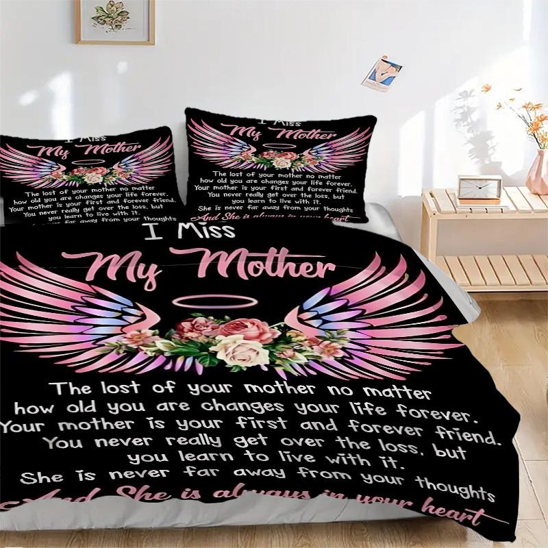 

3PCs Mother s Love Memorial Design Cover Set, Breathable Fabric(1 Duvet Cover + 2 Pillowcases) (Without Quilt) yy250911200 135x200cm