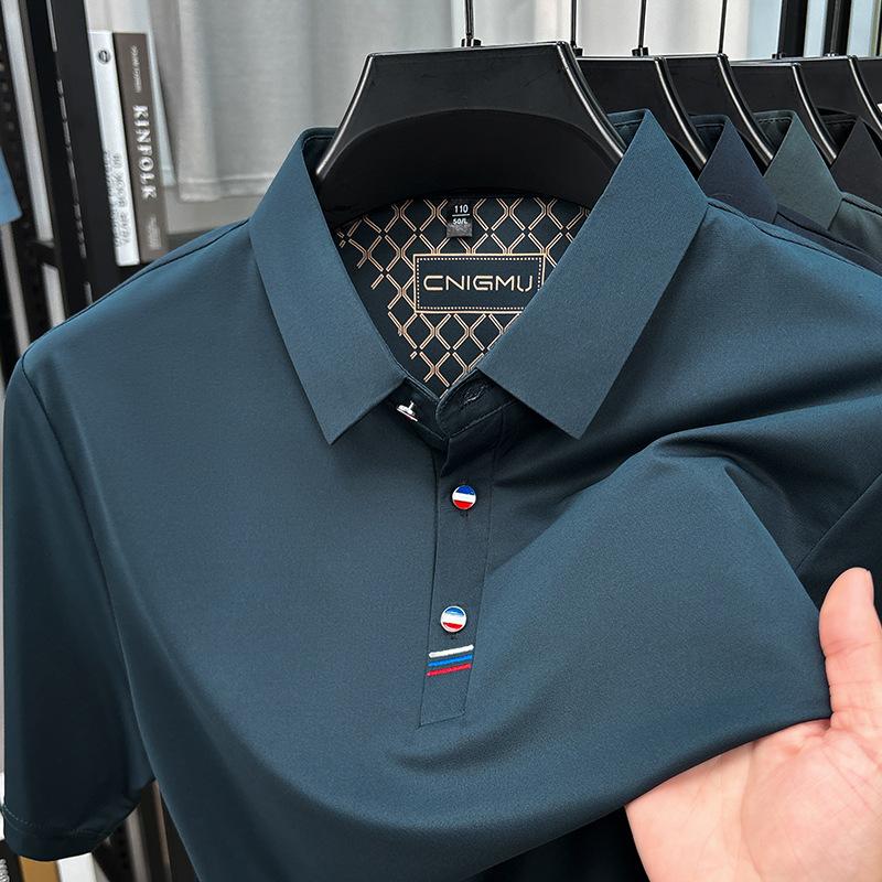 Man Short-Sleeved Polo Shirt Lapel Button Dog Embroidery Spring Casual Elegance T-Shirt Simple Business MensClothing