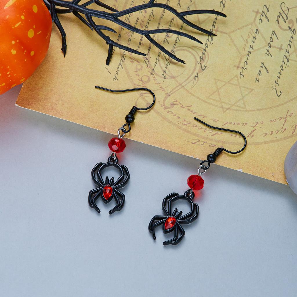 Gothic Punk Black Spider Charm Earrings For Women Red Crystal Beads Insect Long Tassel Drop Earring Cosplay Costume Jewelry Gift