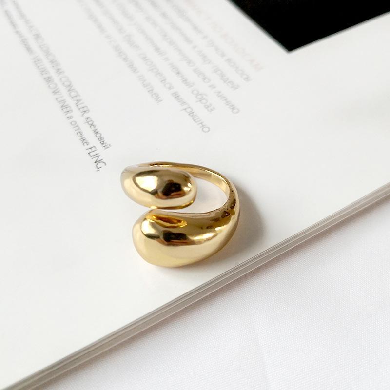 

New Trendy Gold Color Smooth Metal Teardrop Rings for Women Creative Chunky Dome Open Ring Party Zircon Gift золотий
