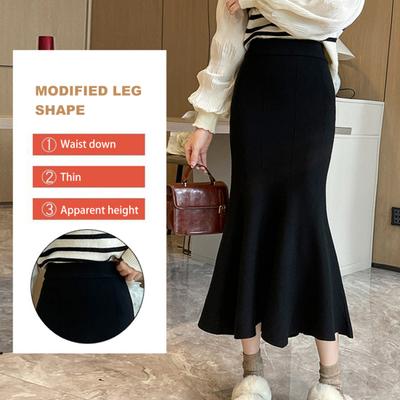 חצאית זנב דג מותן גבוה אלסטית חצאית מקסי עוטפת ירכיים צבע אחיד גברת משרד סריגה חצאית ארוכה