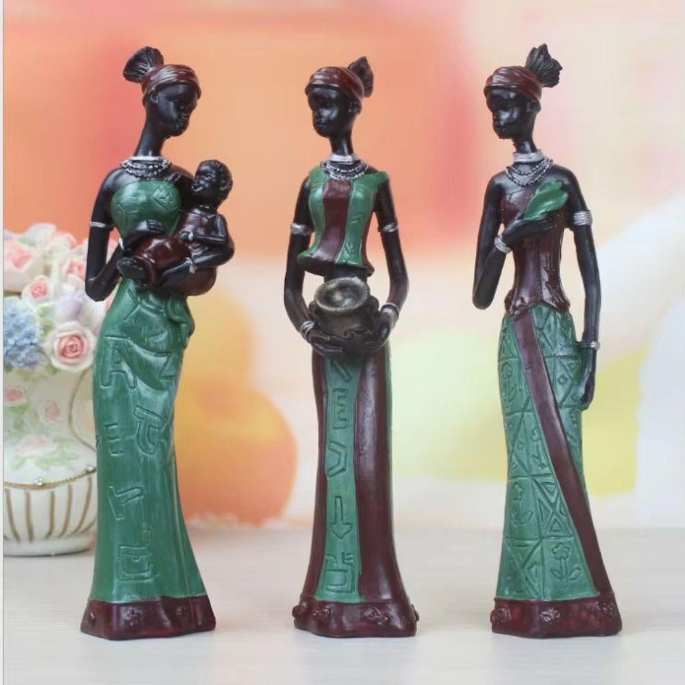 3pcs Figurines African Woman Sculpture Simulated Resin African Women Statue  Kids Birthday Gift