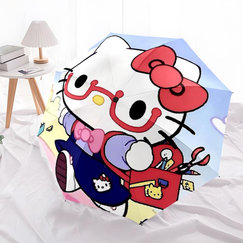 

1pc Hello Kitty Automatic Opening/Closing Umbrella with Convenient Three-Fold Design, 8-Bone Iron Frame Outdoor Umbrella - Perfect Gift for Fans, Trav