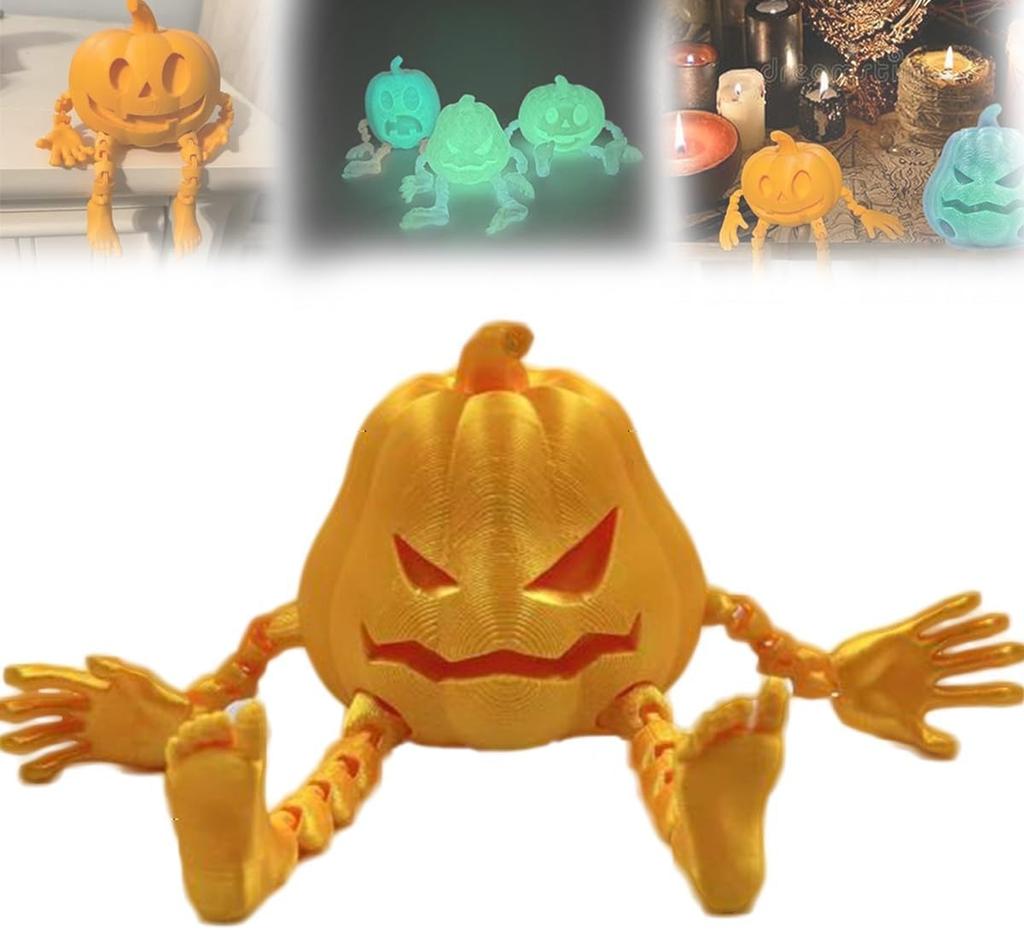 7CM 3D-tryckt Pumpa Män Festdekorationer Rekvisita Tillbehör Hemma Halloween Pumpa Tryckt Ledad Självlysande Pumpaman