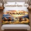 Horse Theme Soft Blanket Personalized Custom Name Text Print Warm Blanket Home Sofa Bedroom Decor