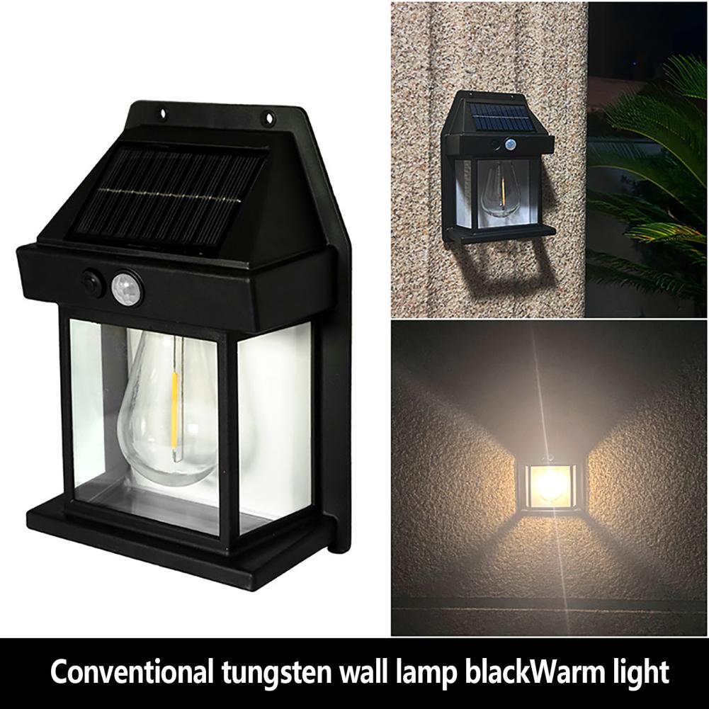 Solar Wall Lights LED Tungsten Filament Bulb Waterproof Human Induction Solar Lamp 3 Modes Outdoor Solar Fence Lights For Yard