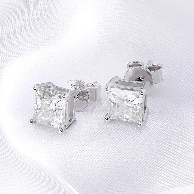 Smyoue Princess Cut 0.4-5CT Moissanite Stud Earrings for Women Men VVS Simulated Diamond Ear Studs 925 Silver Jewelry
