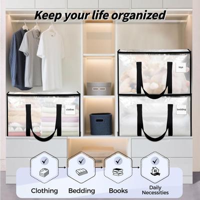 Heavy Duty Moving Bag Large Capacity Storage Tote with Reinforced Handles Zippered Moving Box with Label Pocket for Clothes Blankets Packing