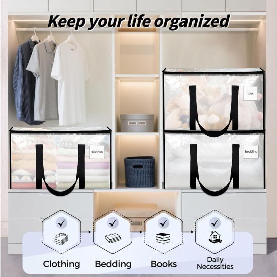 Heavy Duty Moving Bag Large Capacity Storage Tote with Reinforced Handles Zippered Moving Box with Label Pocket for Clothes Blankets Packing