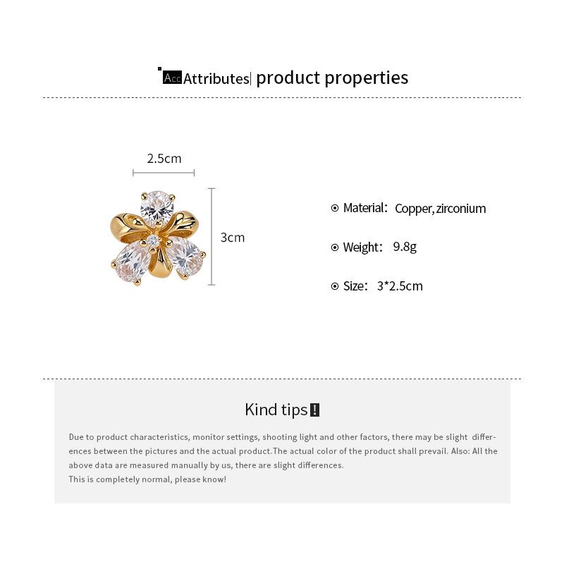 18k Gold-Plated Zirconia Water Drop Flower Ring, Simple Fashion Luxury Jewelry