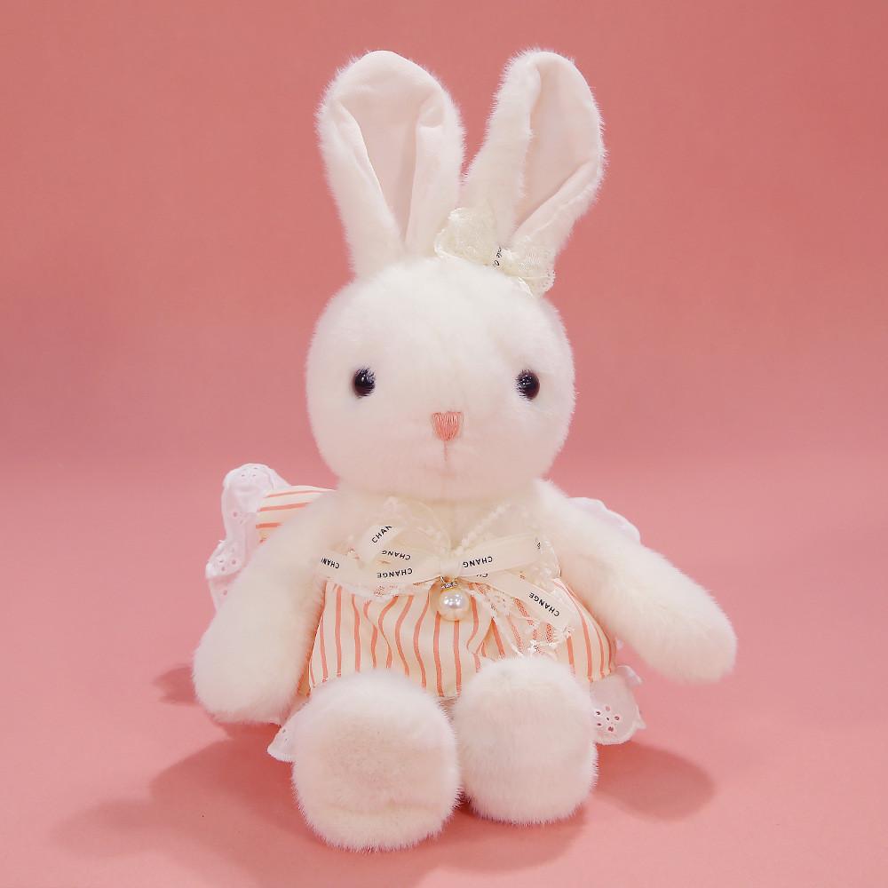 Plush Rabbit Toy With Dress And Bow Decoration For Girls