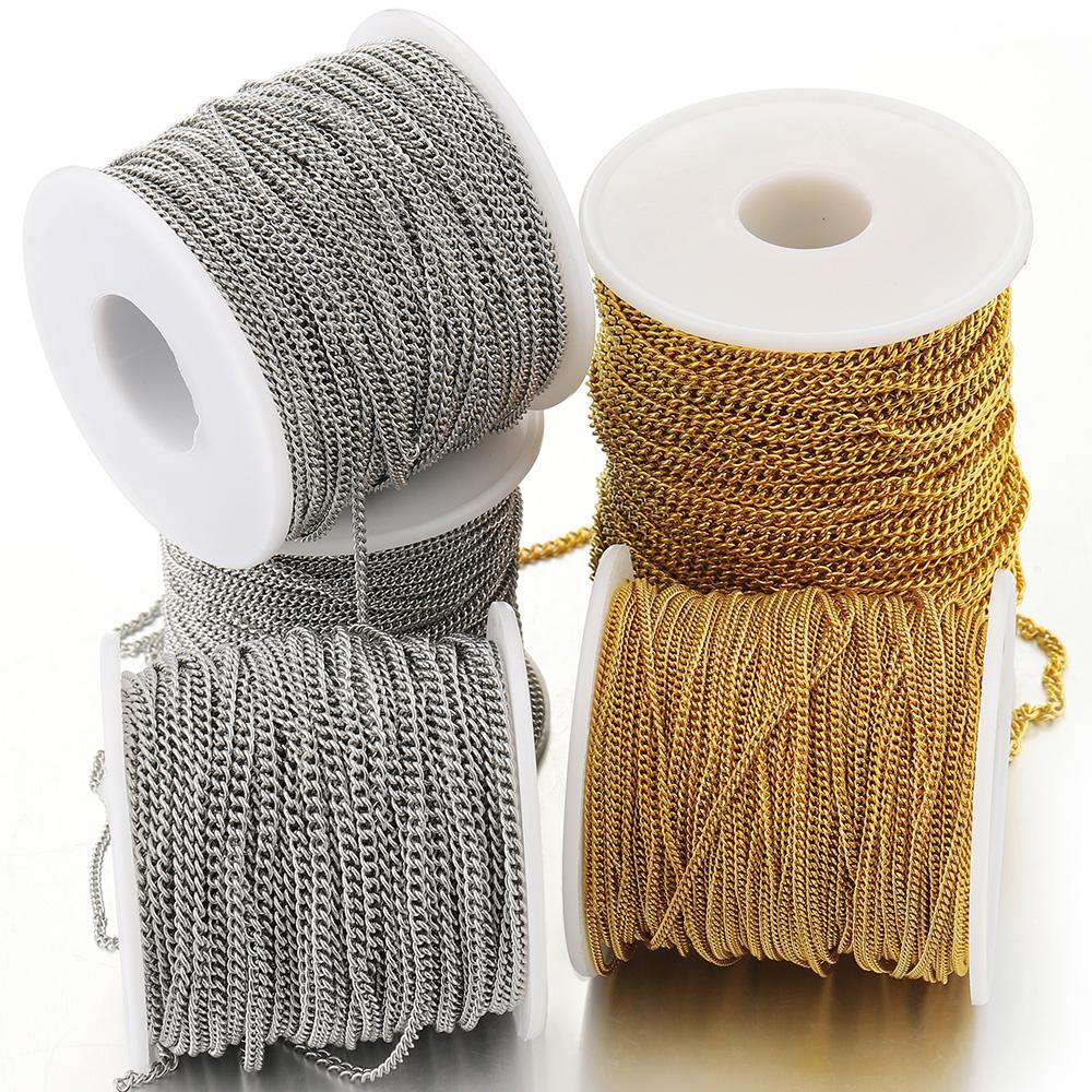 2 meters Stainless Steel Rolo Bulk Chains Cable Link Chain for Neckalce Bracelet Jewelry Making DIY Accessories Wholesale