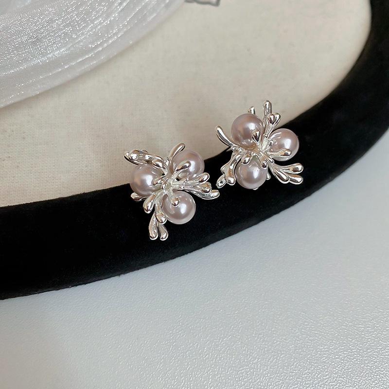 Silver Needle Zircon Pearl Tassel Earrings - Elegant Retro Design for Women