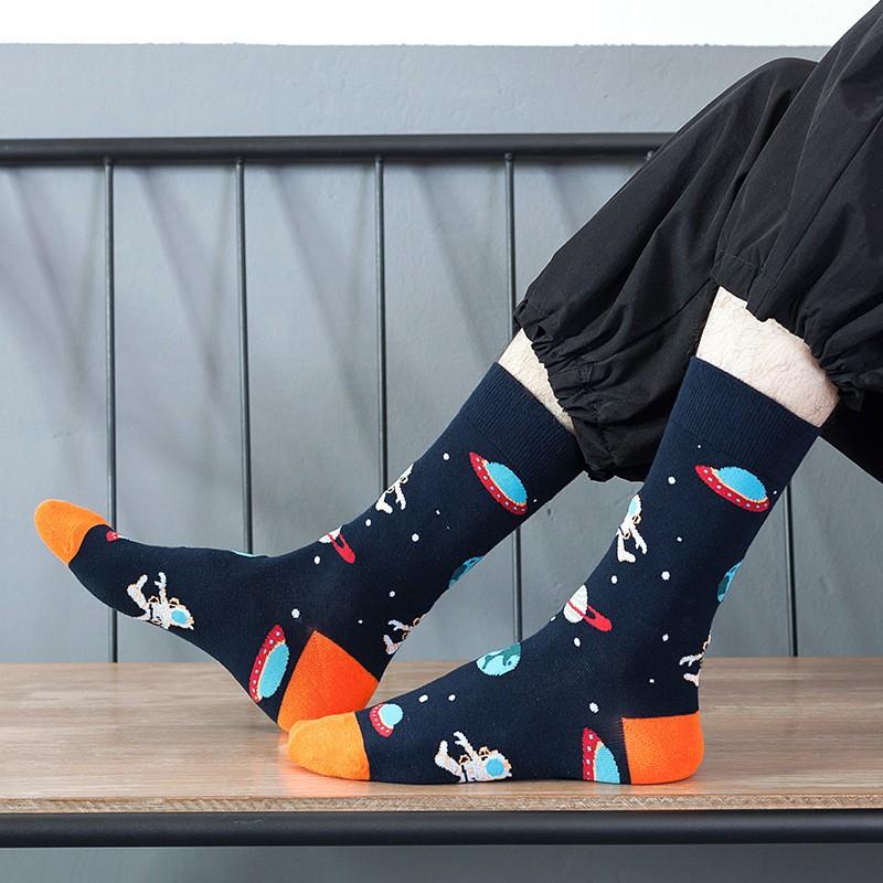 Stylish Cosmic Print Mid-Calf Socks Women Men Cotton Blend Trendy Streetwear Casual