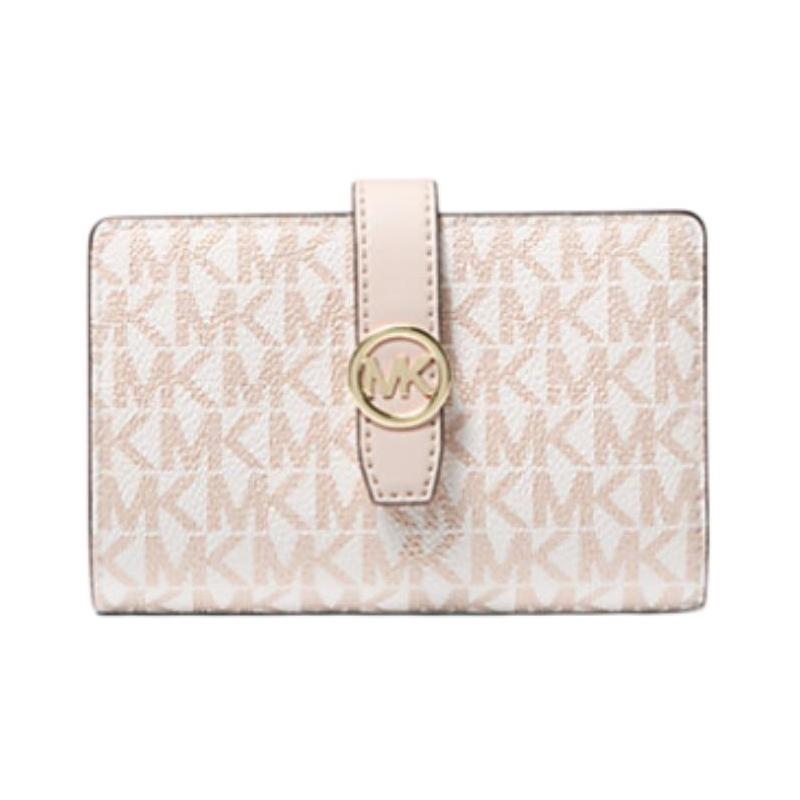MICHAEL KORS Greenwich Monogram Logo Print Coated Canvas Wallet Medium Women s Pink красный