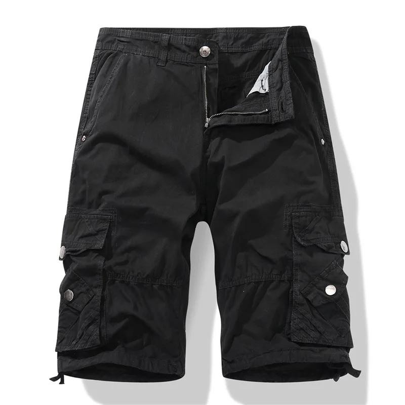 Summer Men's Cargo Shorts Loose Casual Below Knee Pants Elastic Waist Outdoor Jogging Cotton Knee Length Pants