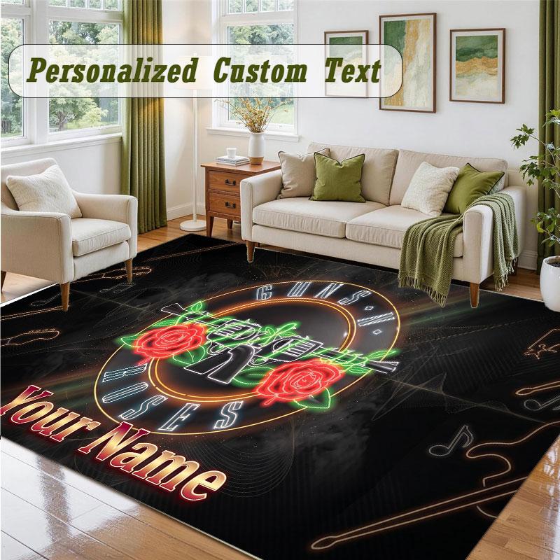 Crystal Velvet Square Rug Custom NameGuns N’ Roses Pattern Non Slip Home Floor Decor Rug