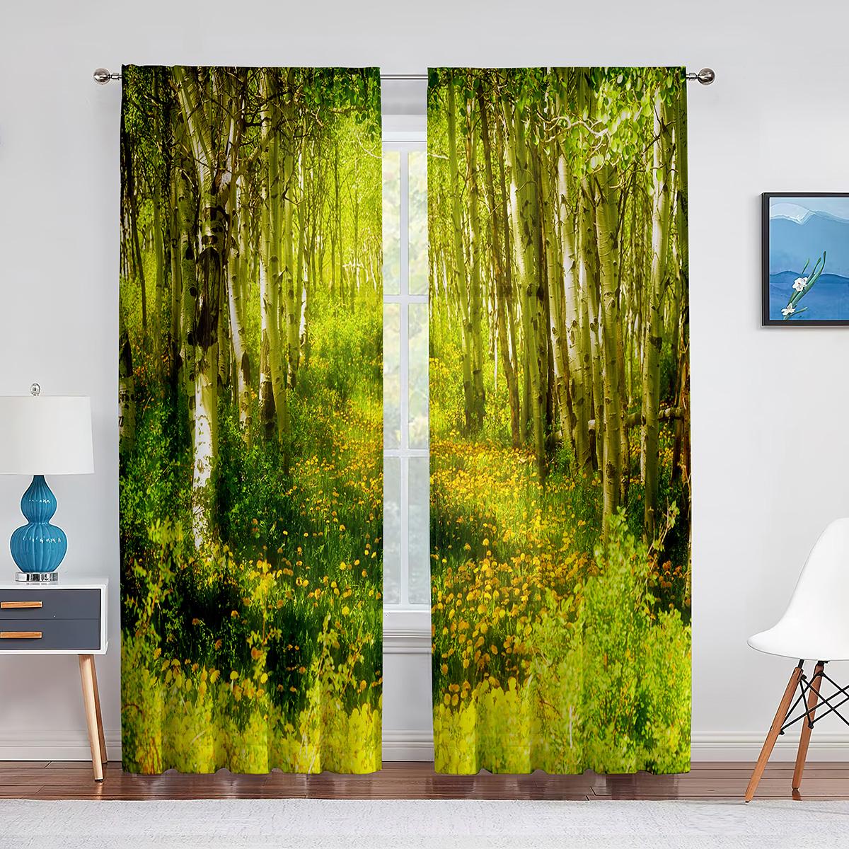 

Прозрачная вуаль с лесом, природа, зеленое дерево, камень, пейзаж, пейзаж, джунгли, тюлевые шторы для спальни, гостиной, кухни, декор 1 PCS W100XH250cm&Grommet Top