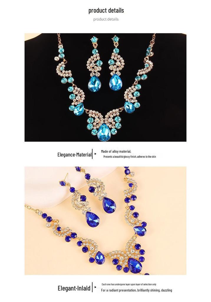 European & American Sparkling Water Drop Necklace & Earring Set: Light Luxury Fashion for Wedding Dress