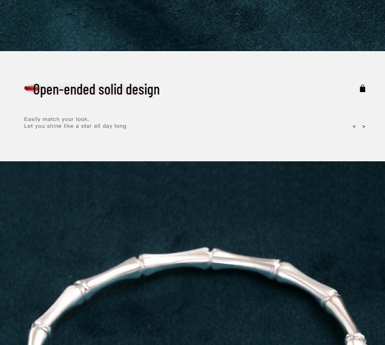 999 Sterling Silver Open Bamboo Joint Bracelet: Polished & Matte, Young Style, Solid Silver, Women's Thin Design.