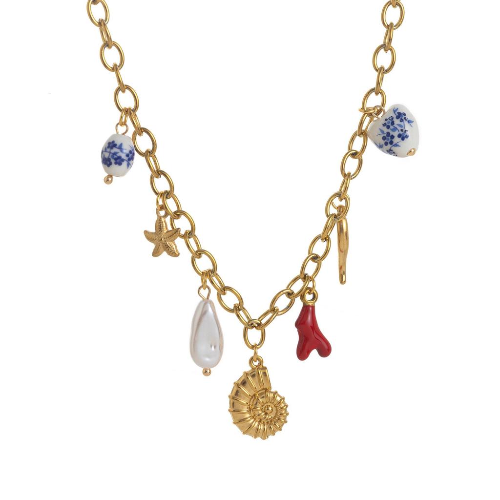 Valentine's Day Titanium Stainless Steel Necklace - Flower & Heart Pendant