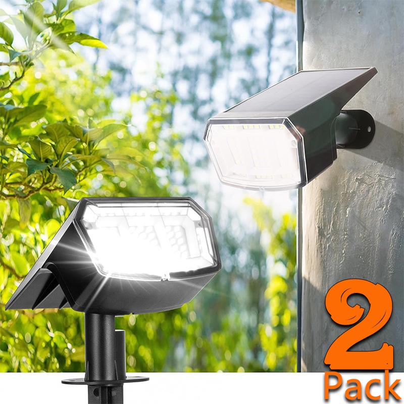 Solar Spot Lights Outdoor Waterproof Landscape Spotlights 53 LEDs IP65 for Outside, Backyard, Garge, Garden, House Cool White