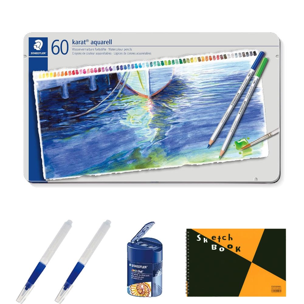 

Staedtler Carat Aquarelle Watercolor Pencils 125 M60 (60 Colors) Set with Watercolor Brush, Sharpener, and Sketchbook