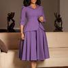 Women's Autumn Fashion Three-quarter Sleeve Suit-style Collar Solid-color Wide Skirt Large-sized Dress for Adults