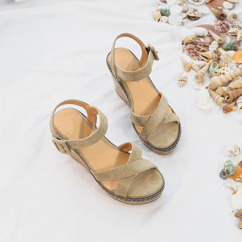 Aphixta Wedge Sandals Peep Toe Buckle Shoes Woman Platform 10cm Cool Summer Super High Heel Shoes Female