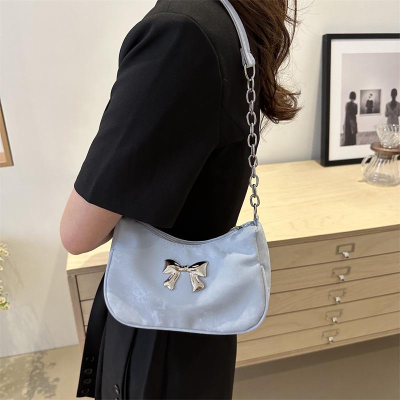 2024 Women's Solid Color Bow Underarm Bag - Fashionable Dumpling Style
