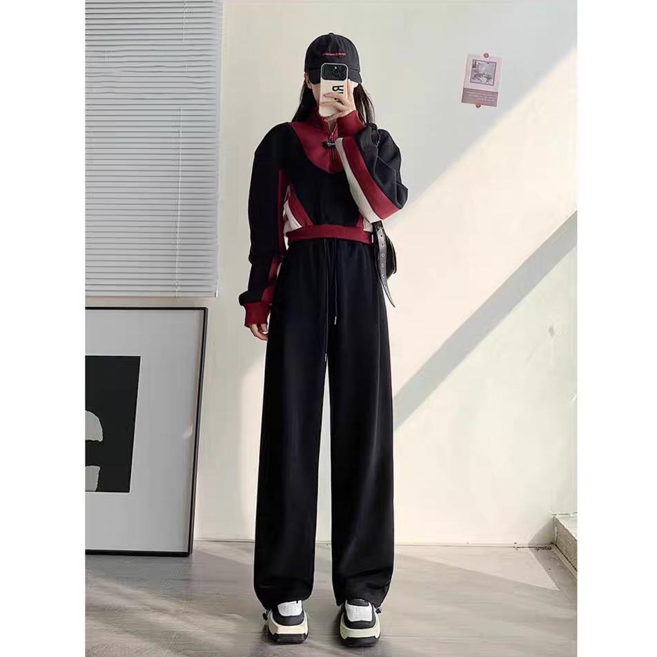 Pantaloni de trening gri pentru femei, cu căptușeală din fleece, talie înaltă, croială dreaptă subțiatoare, petite, îmbrăcăminte casual nouă toamnă/iarnă 2024.