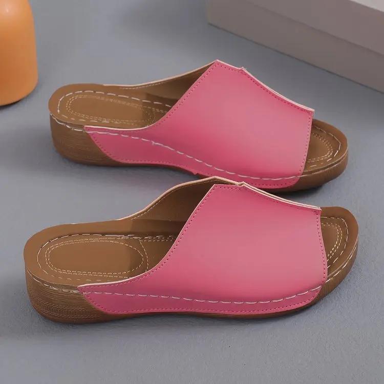 Mode Klassieke Retro Dames Sandalen 2024 Zomer Peep Toe Casual Outdoor Slippers Comfortabele Sleehak Romeinse Dames Schoenen Sandalias De Mujer