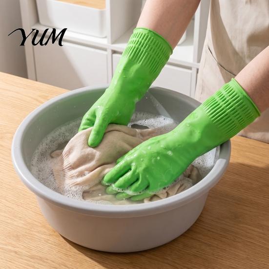 Latex Cleaning Gloves with Fleece Lined Dishwashing Gloves, Waterproof Natural Household Non Slip Kitchen Non-Slip Grip Long Cuff Warm for Laundry
