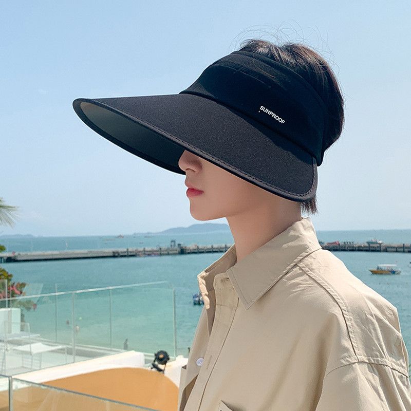 

8438 Summer Vinyl Big Brim Sun-Shade Sun Protection Hat Men Outdoor Sports Cover Face Foldable Air Top Hat Black